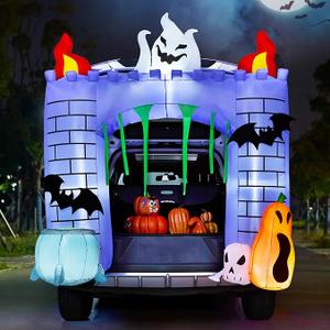 Joiedomi 6 ft Halloween Inflatable Outdoor Decorations, Trunk or Treat Car Decorations, Halloween Blow Ups Haunted Castle with Buildin LEDs, Inflatable Pumpkin and Ghost for Outside Decor