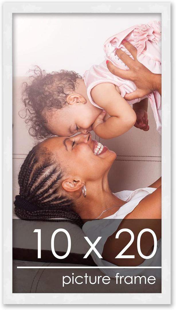 Poster Palooza 10x20 Frame White Solid Pine Wood Picture Frame | UV Acrylic, Foam Board Backing & Hanging Hardware