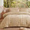 MR&HM Queen Comforter Set 7 Pieces, Fluffy Tufted Boho Beddding Set Khaki | Shabby Chic Farmhouse Bed Set, All-Season Soft Microfiber Bed in a Bag Comforter with Sheets, Pillow Shams & Pillowcases