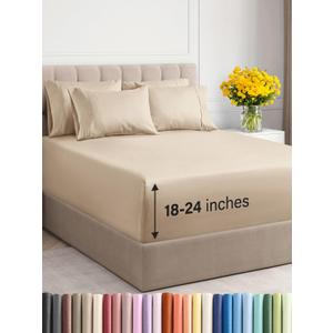 Extra Deep King Sheet Set - 6 Piece Breathable and Cooling Sheets - Hotel Luxury Bed Sheets Set - Easy & Secure Fit - Soft, Wrinkle Free and Comfy Sheets Set - Wheat Sheet Set with Extra Deep Pockets