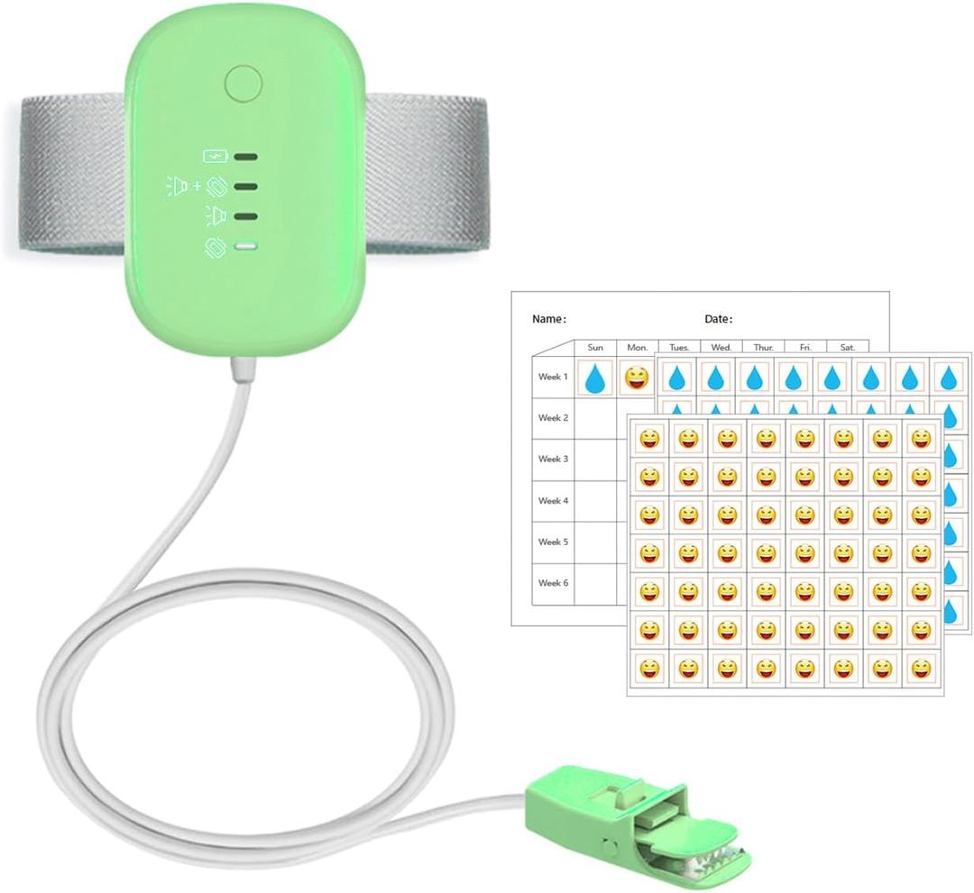 Bed Wetting Alarm for Kids, USB Rechargeable, Pee Alarms with Loud Sound & Strong Vibration, Potty Training for Children,Green
