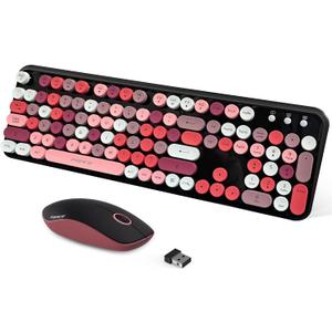 FOPETT 2.4GHz Wireless Keyboard and Mouse Set with Switch Button - Full-Size Keyboard - Compatible for Windows/Laptop/PC/Notebook/Smart TV and More - Black Colorful