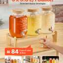 VEVOR Beverage Dispenser, 3 Pack 1 Gallon Drink Dispensers for Parties, Glass Juice Dispenser with Wood Stand, Stainless Steel Spigot, Infuser, Iced Tea Lemonade Juice Water Dispensers for Parties