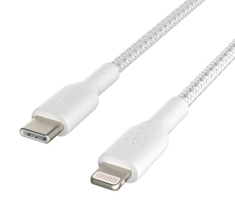 Belkin BoostCharge Nylon Braided USB C to Lightning Cable 6.6ft/2M - MFi Certified 18W Power Delivery iPhone Charger Cord - Apple Charger USB C Cable - Fast Charging for iPhone 14, iPhone 13 - White