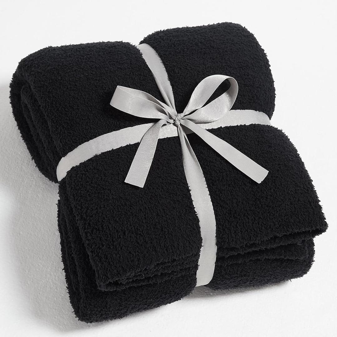 CYMULA Knit Throw Blanket for Couch Black-Super Soft Lightweight Plush Fuzzy Fluffy Cozy Blankets and Throws for Sofa Bed, 50x60 inches