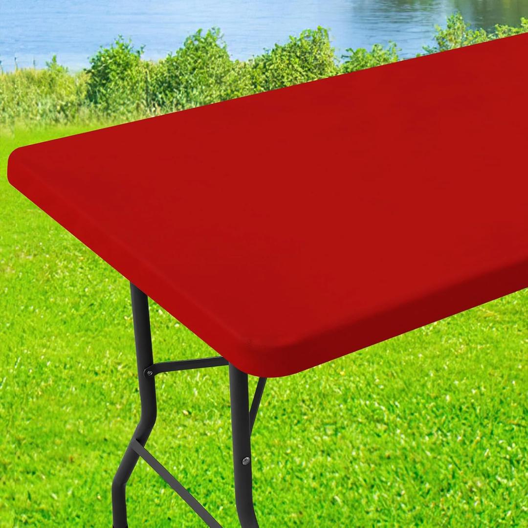 Spandex 4 Foot Rectangle Christmas Table Cloth, Elastic Fitted Tablecloths for Picnic, Stretch Washable Patio Table Cover for Outdoor, Camping, Banquet and Parties (Red, 30"x48")