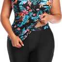 Daci Women's Plus Size Tankini Swimsuit - Two Piece Rash Guard with Capris Shorts and Athletic Racerback Bathing Suit Colorful Floral 22 Plus