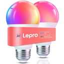 Lepro B1 AI Smart Light Bulbs - WiFi & Bluetooth RGBWW Color Changing LED Bulb Works with Alexa & Google Assistant, Personalized Al Lighting Designer, AI Voice Control, Music Sync, 2.4GHz Only, 2 Pack