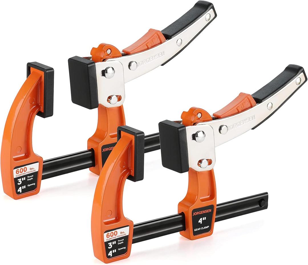 Jorgensen 4-inch Bar Clamp Set, Ratcheting Bar Clamp for Woodworking, Quick Release Gear Clamp with 600 lbs Load Limit - 2 Pack