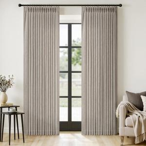 MIULEE Pinch Pleated Thick Linen Curtains 90 Inches Long 2 Panels for Living Room Bedroom, Linen Textured Memory Trained Pleat Drapes Back Tab Light Filtering Taupe Window Curtains with Hooks