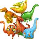 Dinosaur Foil Balloons Set (35-50 In), 6 Pieces Large Dinosaur Mylar Helium Balloons for Kids, Giant Cute Dino Birthday Party Decorations Kit for Boys Jungle Safari Theme Baby Shower Decor Supplies