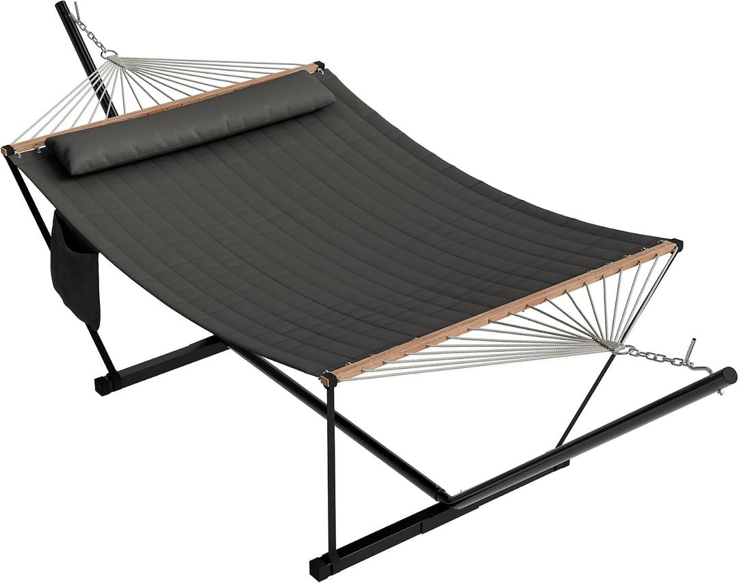 Garvee 2-Person Hammock with Stand for Outside–450lbs, Balance Rope, Pillow