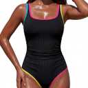 BMJL Women's Tummy Control One Piece Swimsuit Color Block Bathing Suit Criss Cross Back Athletic Modest Swimwear (X-Large, Black101)