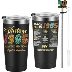 1985 40th Birthday Gift for Women and Men - 40th Gifts for Parents - 40th Class Reunion - Mom Dad Wife Husband Grandpa Grandma Present - 20oz Tumbler Cup Black
