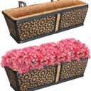 ZeeDix 2 Packs 24" Window Box Railing Planter with Coco Liner, Metal Black Hanging Flower Planter Deck Railing Boxes with Coir Liner for Outdoor, Fence, Porch and Patio (24in-2pcs)