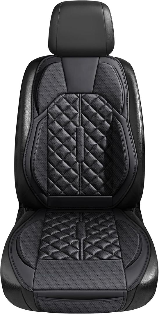 Car Seat Covers, Premium Perforated Napa Leather, Semi Universal Fit, Front Seat with Storage Bag, Full Set for SUV Truck Sedan (Black, Front Row Single seat)