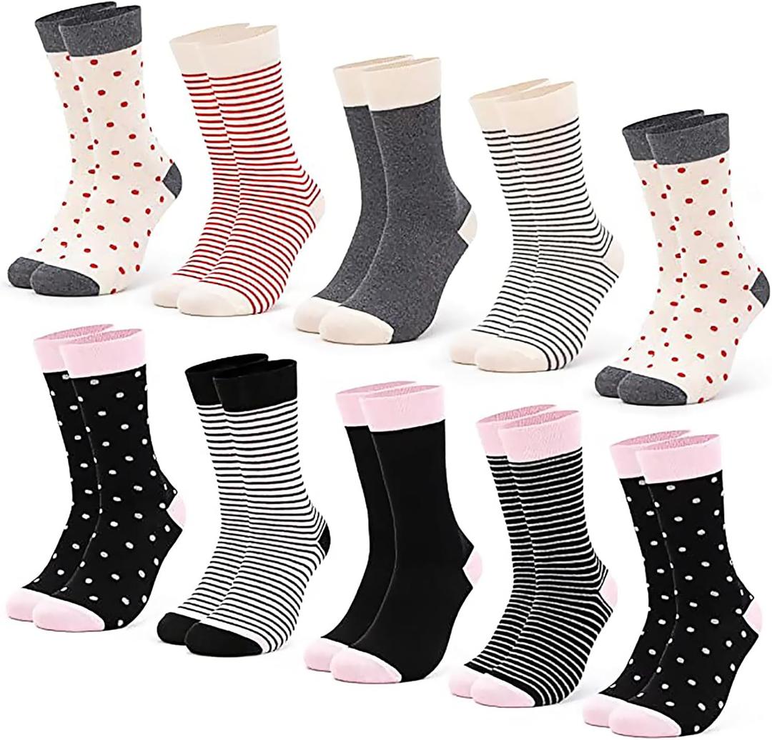 10 Pairs Womens Cotton Socks Soft Ladies Multiple Colors Patterned Original Design Gifts Socks for Womens Girls (Mixed Color 6)