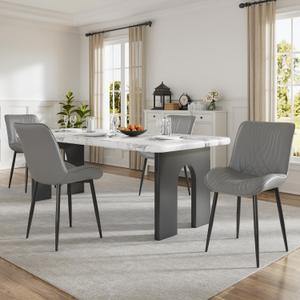 VECELO Dining Chairs Set of 4, Modern Upholstered Faux Leather Cushion Seat and Metal Legs for Kitchen, Living Room, Grey