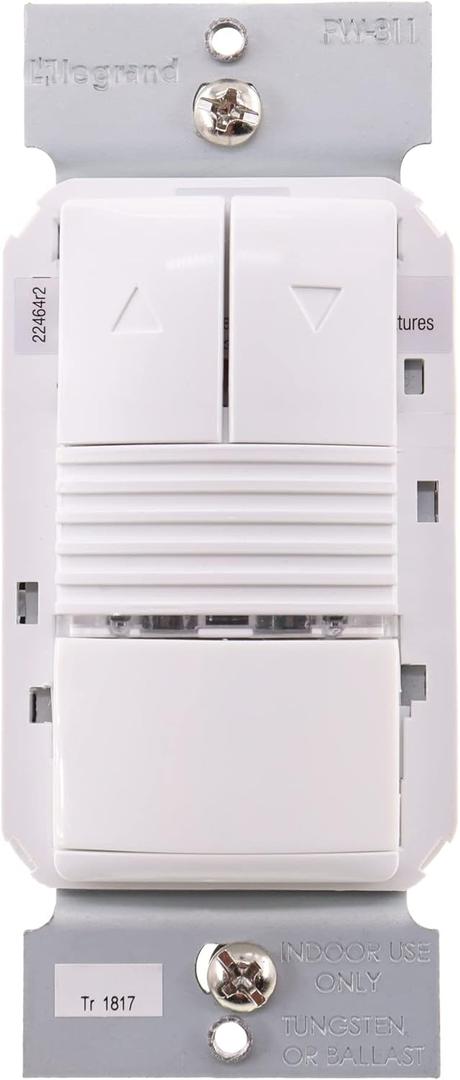 Legrand PW-311-W PIR Wall Switch Occupancy Sensor, 0-10V, 120/277V, White