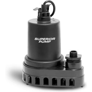 Superior Pump 91570 3300GPH Thermoplastic Submersible Utility Pump with 10-Foot Cord, 1/2 HP
