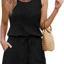 Ekouaer Rompers for Women Summer 2025 Casual Sleeveless Scoop Neck Tank Top Ribbed Short Jumpsuits Romper with Pockets (Medium, Black)
