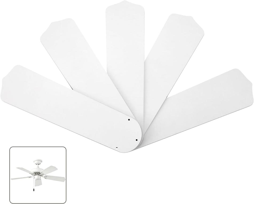 5 Pcs 20.5" White Ceiling Fan Replacement Blades for 52"/42 Ceiling Fan,Waterproof Fan Blades Replacement with Pre-Drilled Holes, Indoor/Outdoor Use