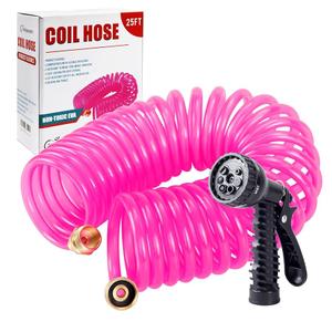 Yereen Heavy Duty Polyurethane Recoil Air Hose 1/4 in x 50 ft, Lightweight, Flexible Compressor Hose with Universal Quick Coupler, I/M Plug and Bend Restrictors, Pink