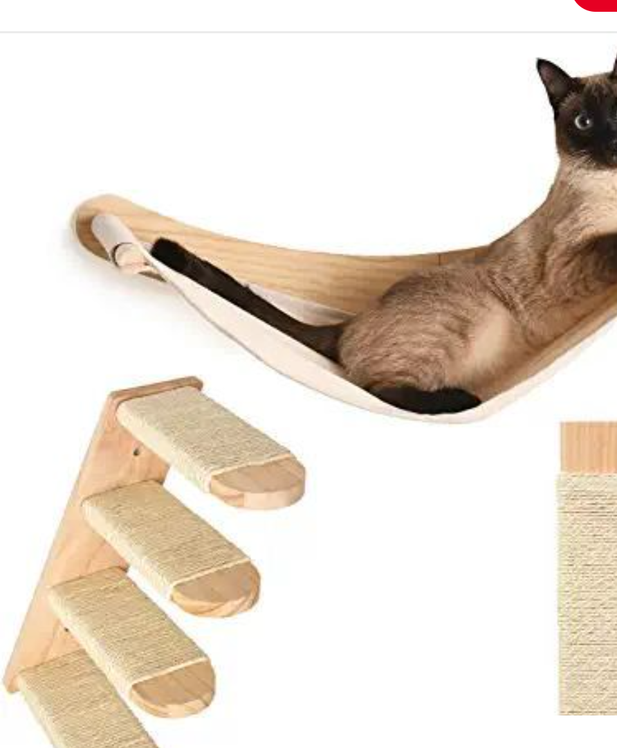 Chasing Tails Cat Wall Shelves - Four Step Cat Shelf with Scratch Board, Mounted Cat Shelves, Sturdy Cat Wall Furniture for Indoor Cats, Kittens - Extra Cat Wall Hammock Cover Included