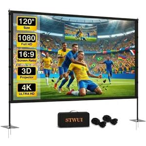 STWUI Outdoor Projector Screen with Stand - 120 Inch Portable Projector Screen Indoor and Outdoor Projector Screens 16:9 4K HD Wrinkle Free Lightweight Movie Screen with Carry Bag,Enioy Movie Nights