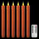 Flameless Taper Candles -10 inch 6 Pack Orange Candle Sticks with 3D Flickering Effect & 10-Key Remote, Realistic Battery Operated Candlesticks for Christmas Decor, Weddings, Halloween, Home Decor