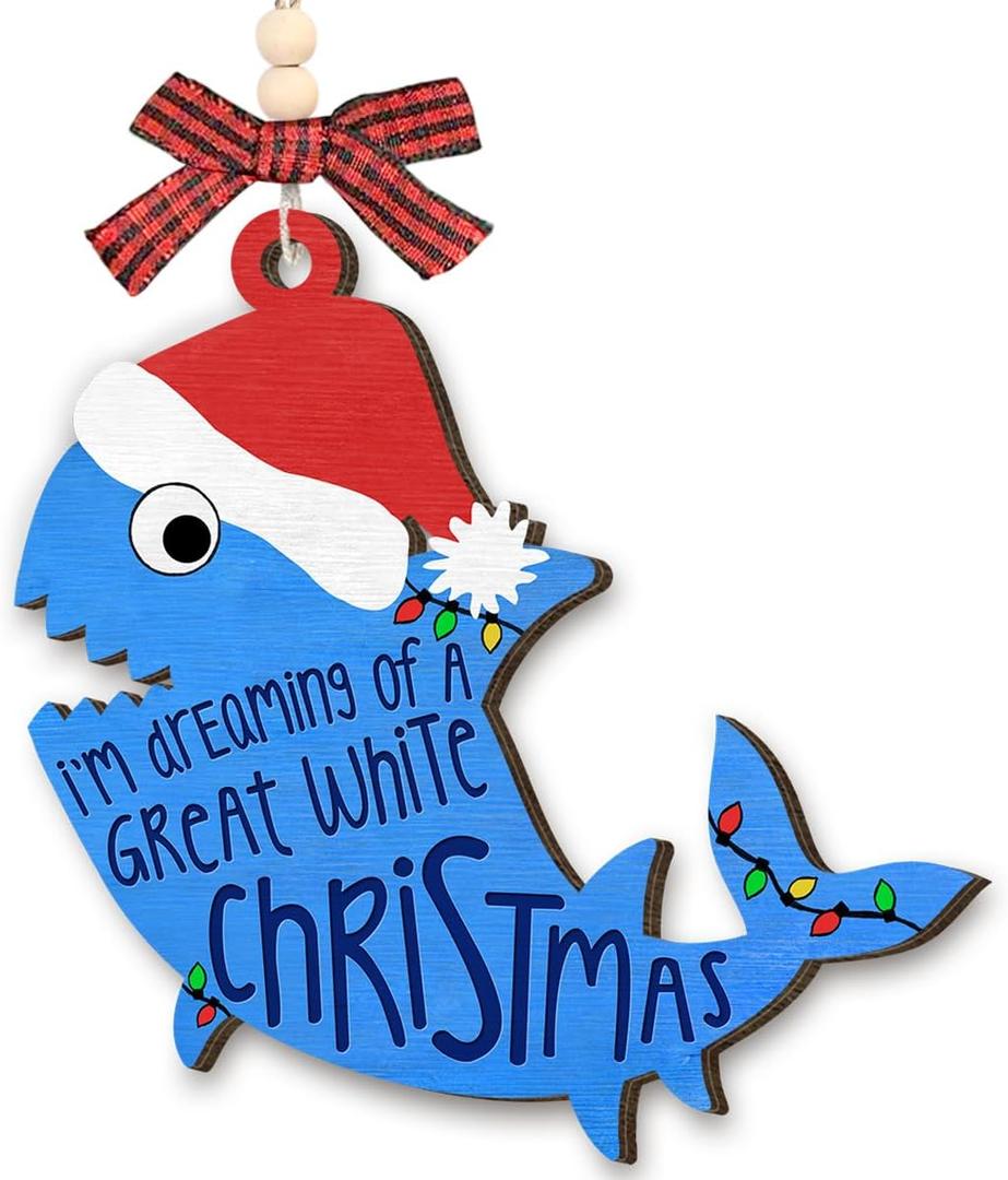3 x Shark Christmas Ornaments 2025 - Shark Gifts for Men and Women, Ocean Animal Lover Gifts for Teens, Friends, Family, Sea Life Decor, 2 Layers Wood Sea Animal Hanging Ornament