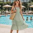 Sunny Spirit Girls Summer Dress for Tween Girl Teen Kids Sundress Maxi Boho Smocked Flowy 2-Way Layered Skirt 5-14 Years (Green)