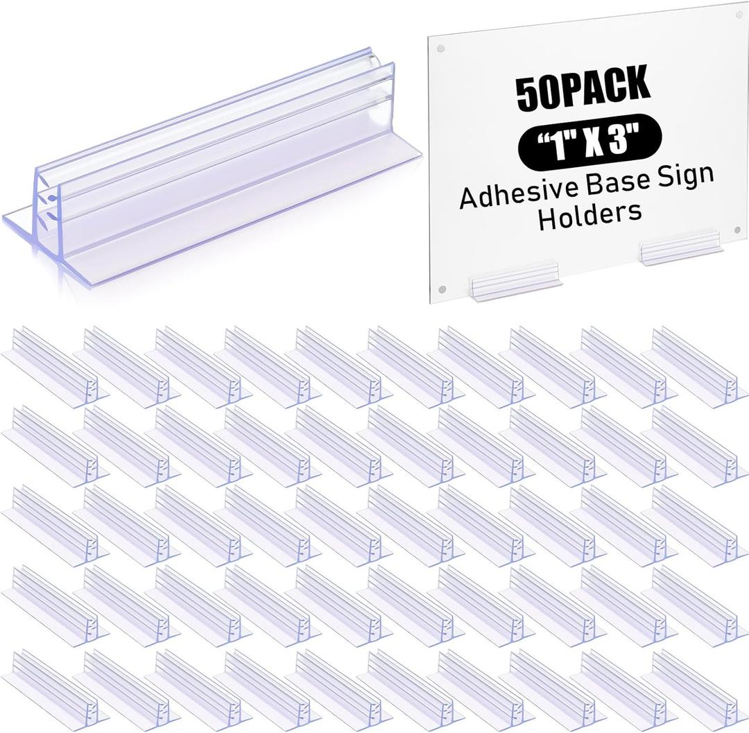 Fulmoon 50 Pcs Sign Holder, Adhesive Base Sign Holders Multiple Uses for Counters, Warehouses, Base Holders with Strong Adhesive (1*3in)
