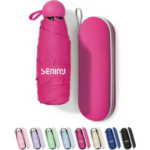 Seniny Mini Portable Travel Umbrella with Case - Compact Umbrellas for Rain & Sun UV Protection for Backpack Pocket, Lightweight Folding Small Umbrella, Tiny Purse Size UV Blocker for Kids Women Girls