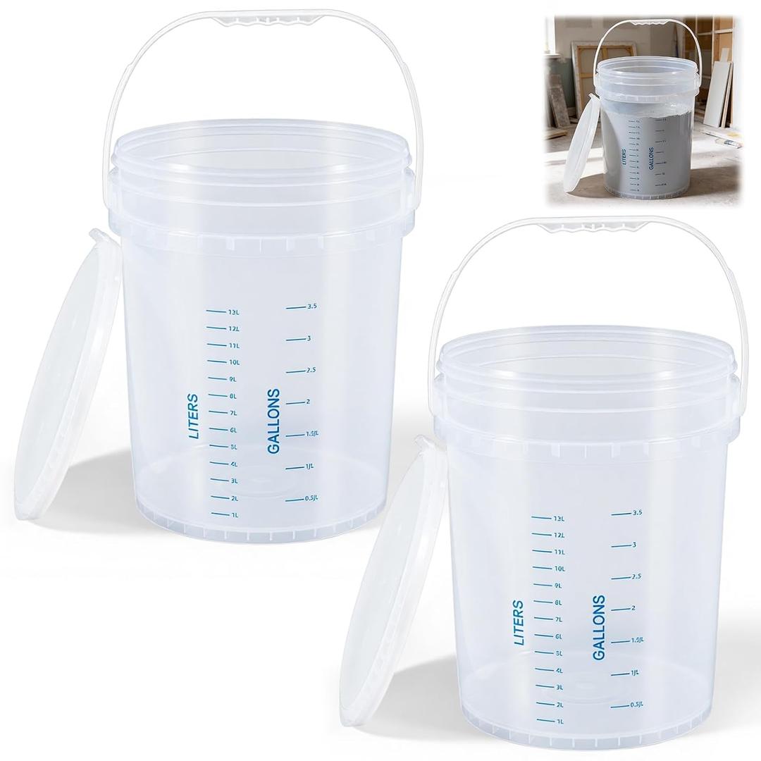 Lounsweer 2 Pack 5 Gallon Clear Bucket with Lid Handle, Round, White