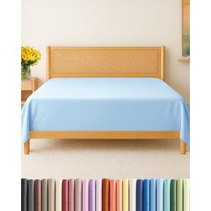 Queen Size Flat Sheet - Hotel Quality Top Flat Bed Sheet Only - Ultra-Soft, Breathable & Cooling - Fade & Wrinkle Free - Easy-Care, Stain & Shrink Resistant Bedding - Easy-Fit & Oeko-Tex - Light Blue (21 - Baby Blue)