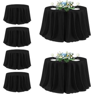 sancua Black Round Tablecloth 132 Inch Diameter, 6 Pack - Circle Polyester Fabric Table Cloth for Wedding Party Reception Banquet Birthday, Washable Formal Table Cover (Fit 54-96 Inch Tables)