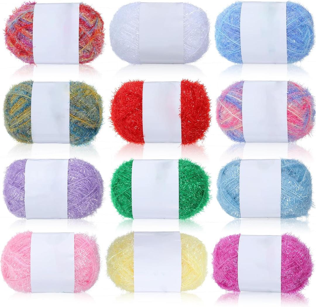 12 Skeins Scrubby Yarn for Dishcloths Rainbow Sparkly Yarn for Crocheting Knitting Dishwashing Dishcloths Craft Project (Light Color)