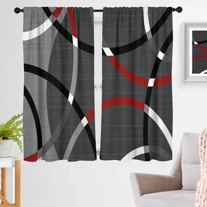 zokyer Red Black and Grey Window Curtain White Gray Modern Geometric Kids Boys Mens Teen Abstract Art Aesthetic 42" W x 63" L Curtains Set for Bedroom Living Room Bathroom 2 Panels Rod Pocket Drapes