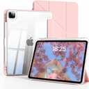 Clear Case for New iPad Pro 11 Inch Case M5/M4 2025/2024 (6th/5th Generation), Slim Shockproof TPU Cover with Pencil Holder, Multi-Angle Stand & Auto Wake/Sleep (Pink)