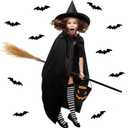Liitrsh 5 Pieces Halloween Witch Costume Witch Broomstick Hooded Cloak Cape Wizard Hat Pumpkin Bag and Socks Halloween Costume Props Wizard Accessories for Kids Cosplay Party