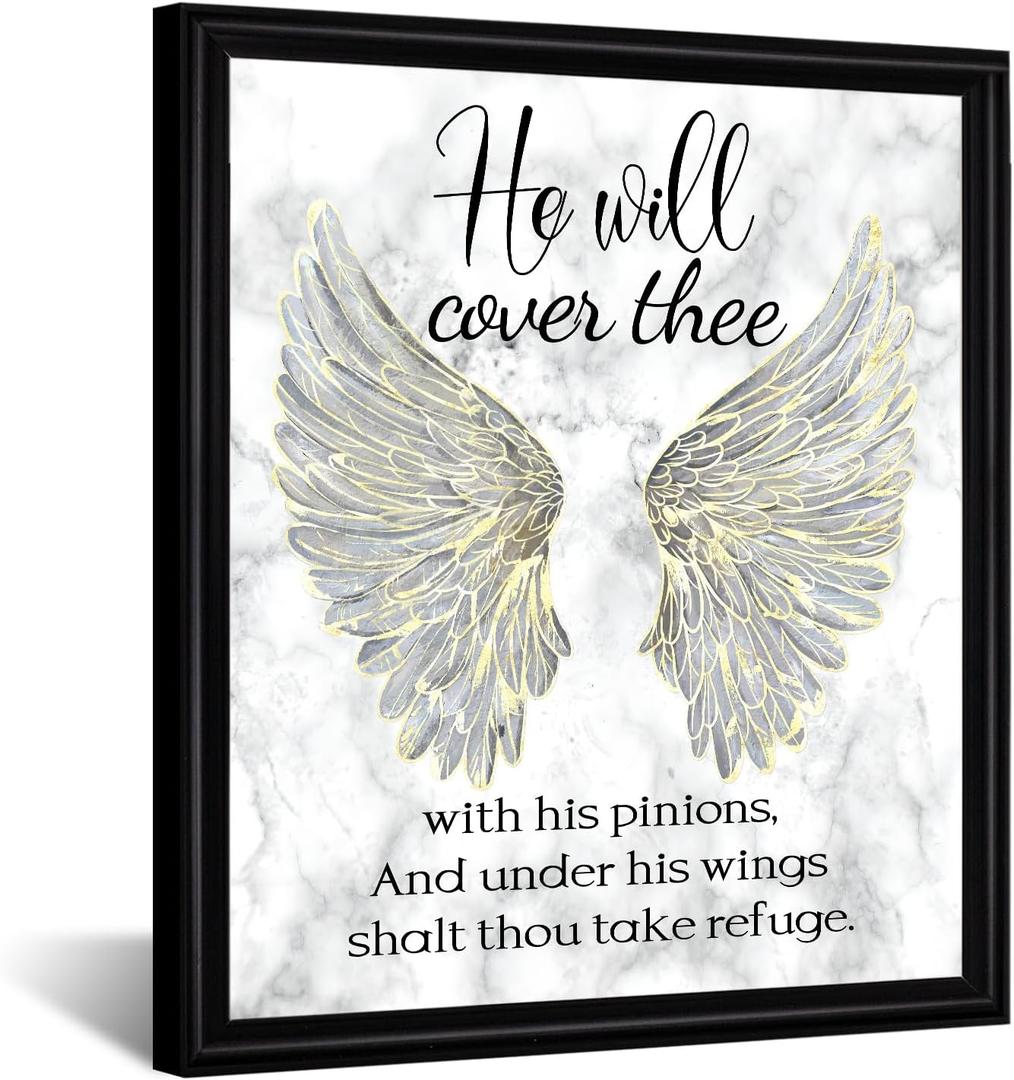 KREATIVE ARTS Angel Wings Scripture Wall Art 20x24 Inch Vertical Framed Canvas Religious Print with Bible Verse Christian Decor with Black Frame for Bedroom Living Room Prayer Space