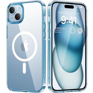 for iPhone 15 Case, Strong Magnet-Compatible with MagSafe, Shockproof Military-Grade Protection, Slim Mag Safe Thin Bumper Phone Cover 6.1 in for Apple iphone15 (Clear Blue)
