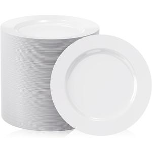 FOCUSLINE 100 Count White Plastic Dessert Plates 7 Inch, Disposable Heavy Duty Plastic Plates for Weddings, Parties and Events