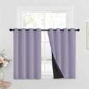 Yakamok 100% Blackout Curtains for Bedroom 36 Inch Length, Lilac Total Light Blocking Drapes with Black Backing, Thermal Insulated Solid Grommet Panels for Kitchen, 52Wx36L, 2 Panels