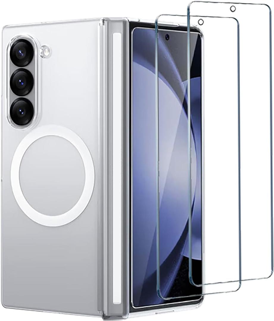 TOPF&B Magnetic Case for Samsung Galaxy Z Fold 7,Compatible with Magsafe,Magnetic Hinge Protection,Anti-Yellowing Cover,Transparent Screen Protector,Clear Case for Z Fold 7,Crystal Clear