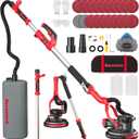 Drywall Sander, Electric Drywall Sander with Vacuum Dust Collection 7.33-Amp 880W, Floor Sanders 5 Variable Speed 1000-2100RPM with LED Light, 18Pcs Sanding Discs & 2Pcs Grid Sandpaper, Dust MaskRed