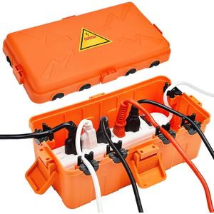 Hrensaw Medium Outdoor Electrical Box(10.6x5.5x4.5inch),Weatherproof Connection Box w/6 Cable Entry,IP54 Waterproof Extension Cord Cover Protect Power Strip,Timer,Plug,Holiday Lights,Orange