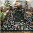 Lahome Boho Floral Black Washable 8x10 Area Rugs for Living Room, Non Slip Rugs for Bedroom, Indoor Throw Dining Room Carpet for Under Table Home Office Playroom(Black,8x10)
