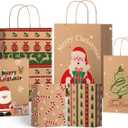 SUNEE Christmas Gift Bags with Tissue paper, 24pcs Assorted Sizes Xmas Bags Bulk with Handles, Assorted with Xmas Stockings, Santa Claus Designs for Christmas Gifts, 8 Large 13", 8 Medium 11", 8 Small 9" (Brown)